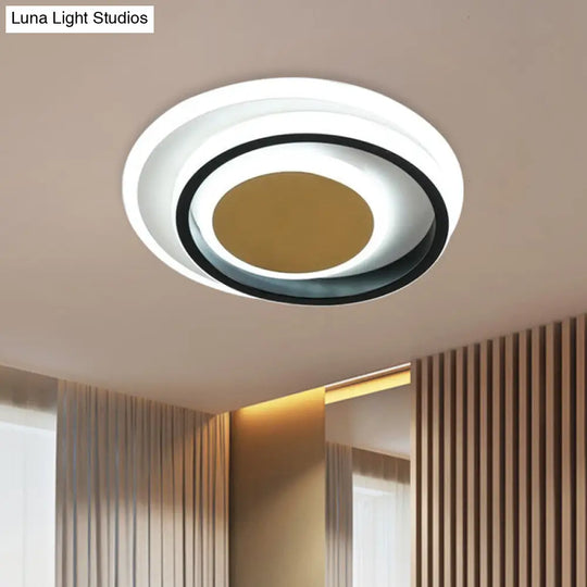 Modern Led Flushmount Lighting In White And Black Acrylic - Square/Round Design