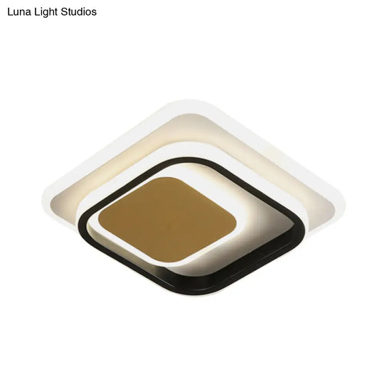 Modern Led Flushmount Lighting In White And Black Acrylic - Square/Round Design