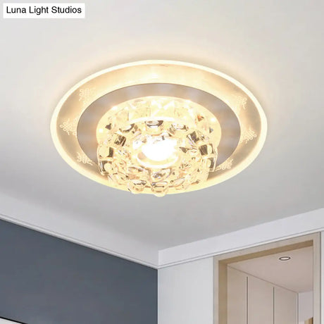Modern Led Flushmount Recessed Lighting: Geometric & Round Crystal Ceiling Light For Foyer