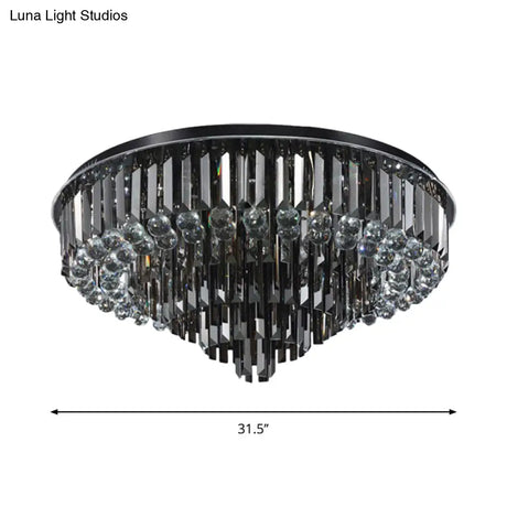 Modern Led Flushmount With Crystal Prisms Shade Stainless - Steel Tapered Ceiling Lighting -