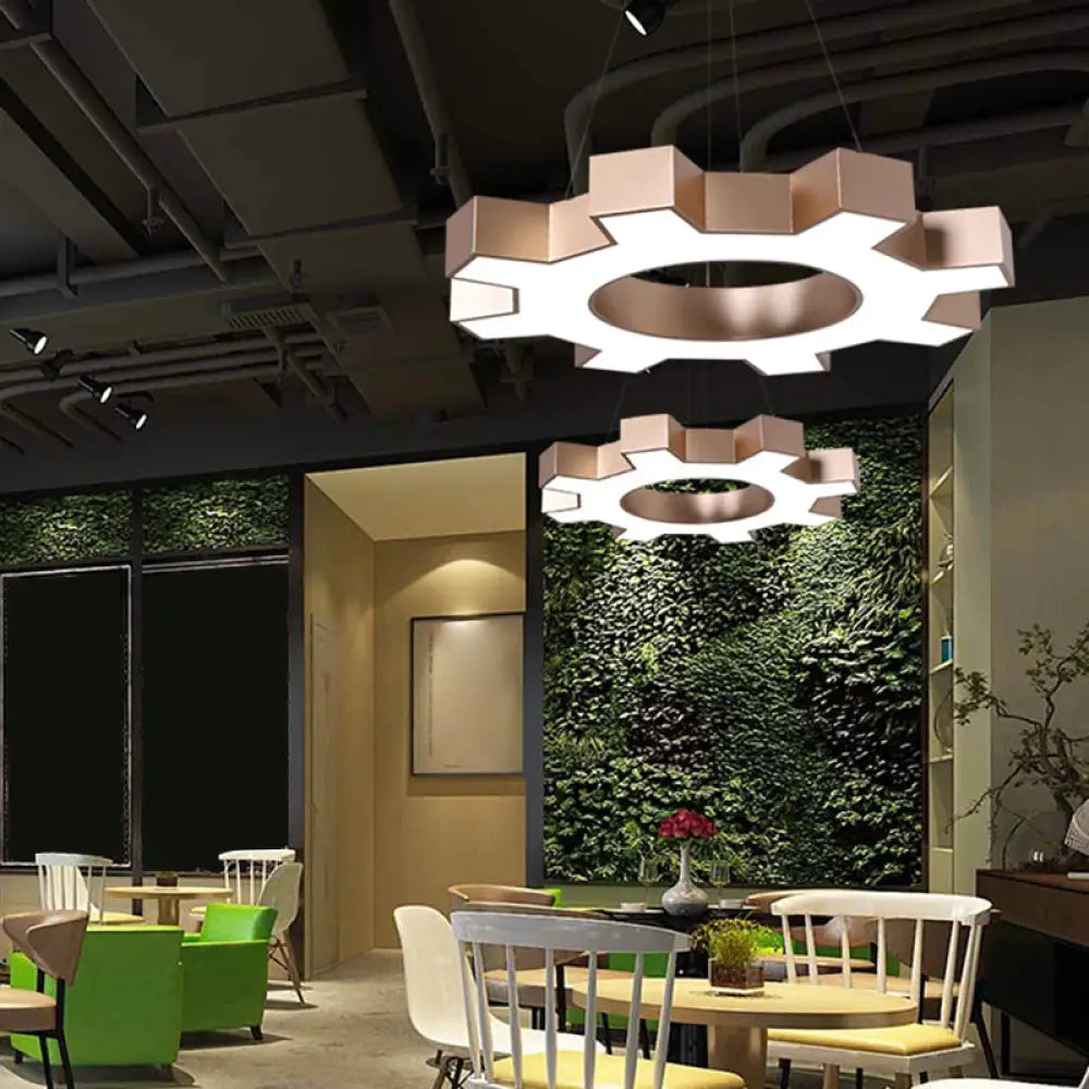 Modern Led Gear Shaped Gym Pendant Lighting: Metallic & Stylish Hanging Light Fixture Gold / 23.5’