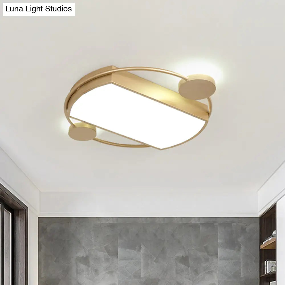 Modern Led Gold Ceiling Flush Mount Metal Round & Rectangle Light Fixture 16’/19.5’ Wide
