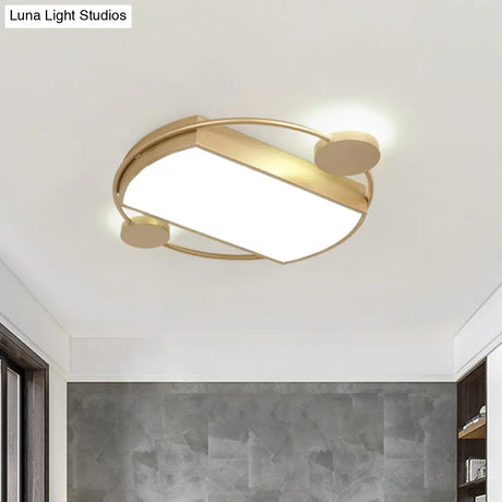 Modern Led Gold Ceiling Flush Mount Metal Round & Rectangle Light Fixture 16’/19.5’ Wide