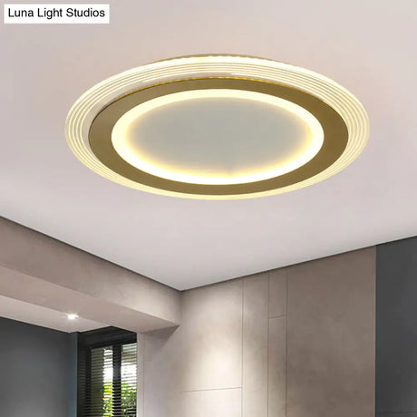 Modern Led Gold Flush Mount Lamp Metallic Square/Round Shape Options 16’/19.5’ Wide
