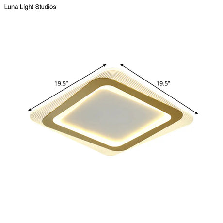 Modern Led Gold Flush Mount Lamp Metallic Square/Round Shape Options 16’/19.5’ Wide