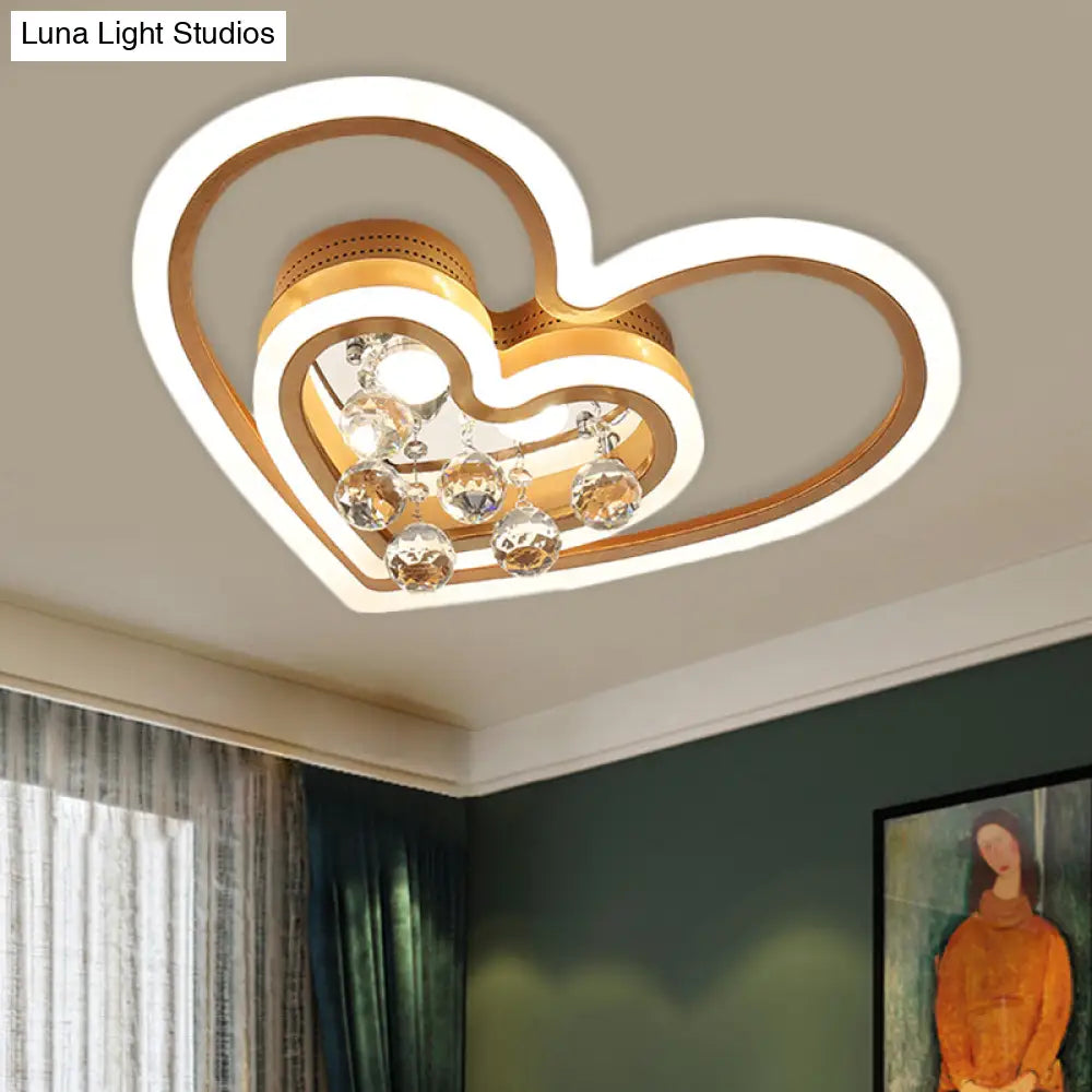 Modern Led Gold Flush Mount Lamp With Crystal Shade - Triangle/Round/Loving Heart Design