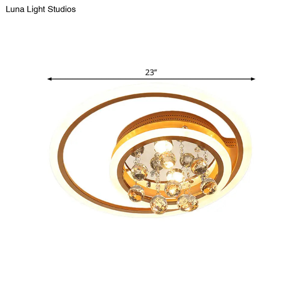 Modern Led Gold Flush Mount Lamp With Crystal Shade - Triangle/Round/Loving Heart Design