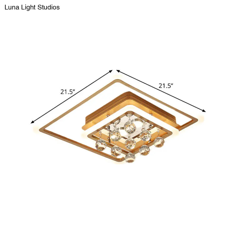 Modern Led Gold Flush Mount Lamp With Crystal Shade - Triangle/Round/Loving Heart Design