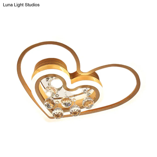 Modern Led Gold Flush Mount Lamp With Crystal Shade - Triangle/Round/Loving Heart Design