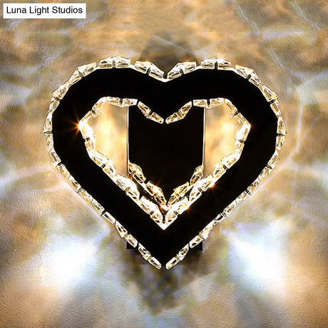 Modern Led Heart Wall Hanging Light In Black Crystal For Bedroom Décor