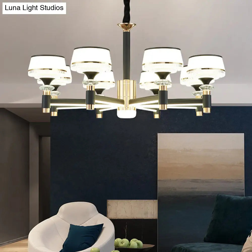 Modern Led Living Room Chandelier: Round Simplicity In Black Metal