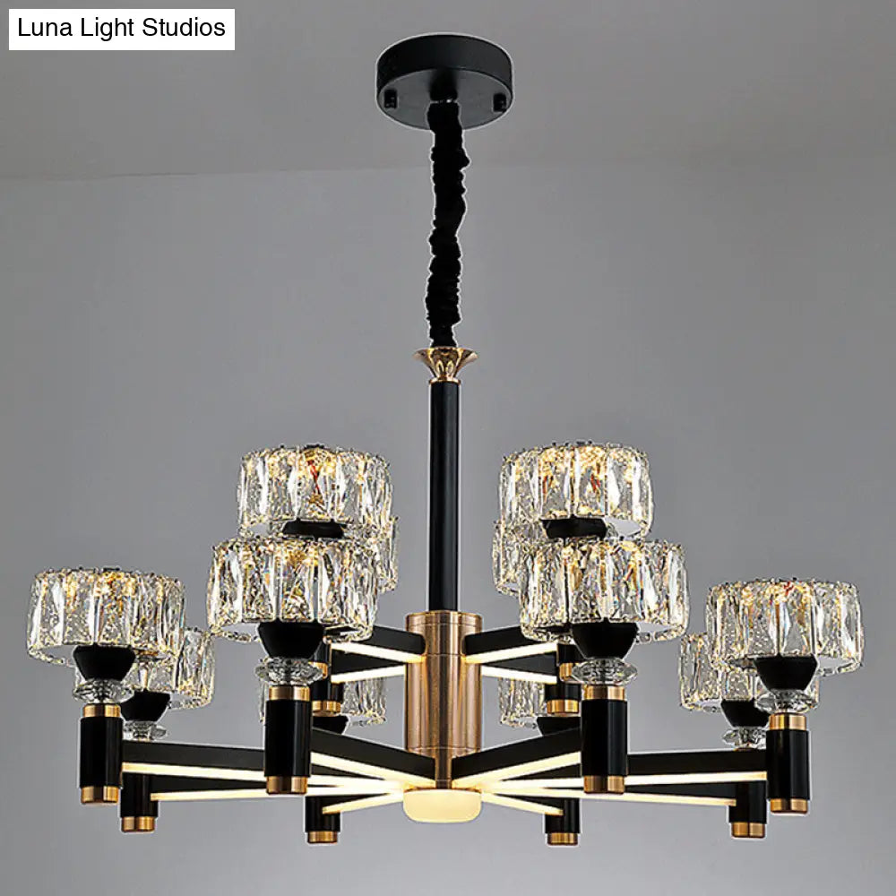 Modern Led Living Room Chandelier: Round Simplicity In Black Metal