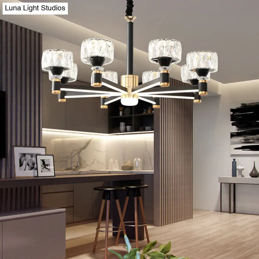 Modern Led Living Room Chandelier: Round Simplicity In Black Metal