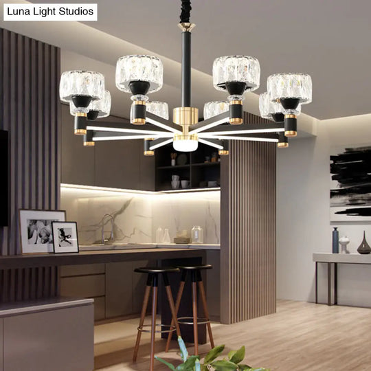 Modern Led Living Room Chandelier: Round Simplicity In Black Metal