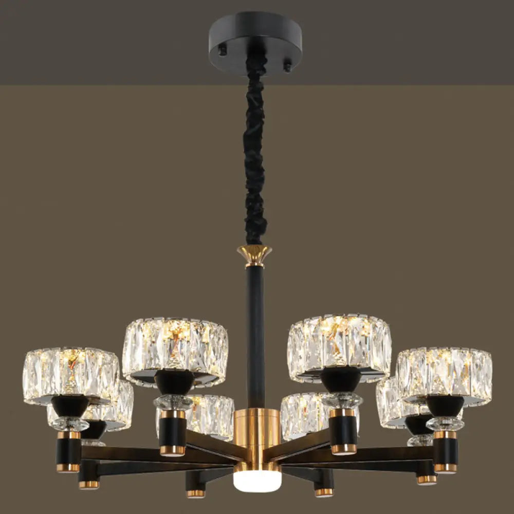 Modern Led Living Room Chandelier: Round Simplicity In Black Metal 8 / Crystal
