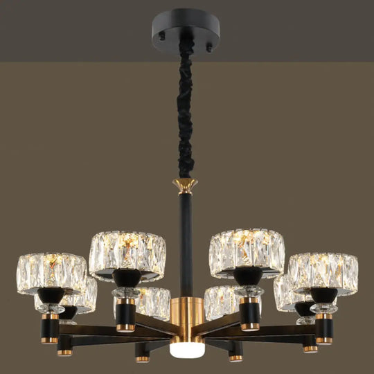Modern Led Living Room Chandelier: Round Simplicity In Black Metal 8 / Crystal