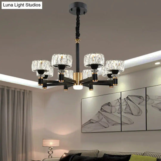 Modern Led Living Room Chandelier: Round Simplicity In Black Metal