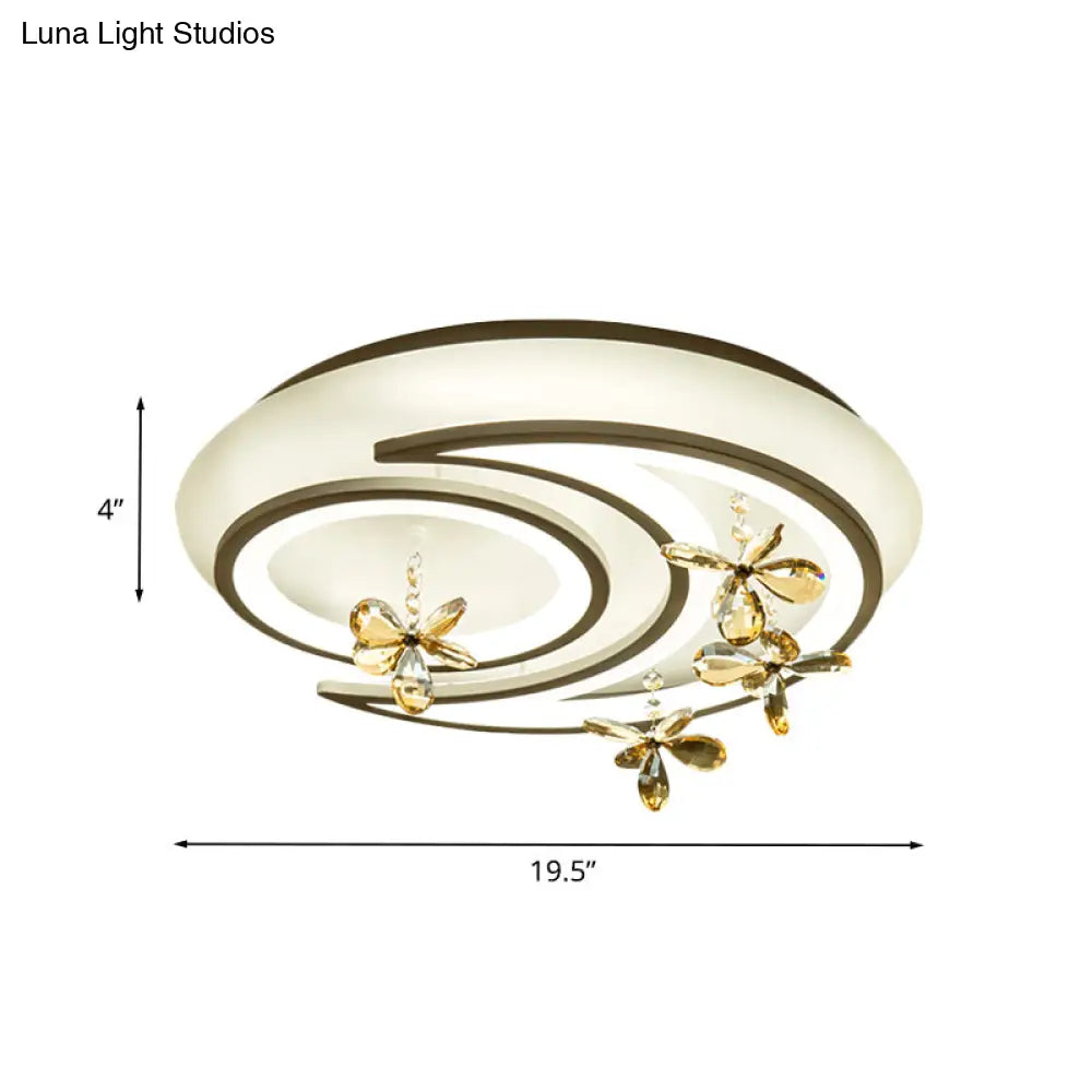 Modern Led Metal Ceiling Flush Mount With White Moon And Ring Design Crystal Deco