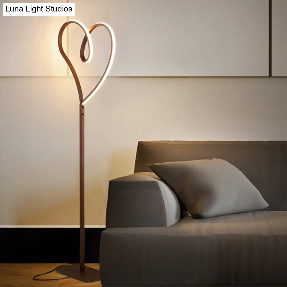 Modern Led Metal Floor Reading Lamp With Heart-Shaped Stand Coffee Finish