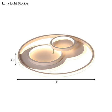 Modern Led Metal Flush Mount Ceiling Lamp In Black/White 16’/19.5’/23.5’ Wide White/Warm Lighting