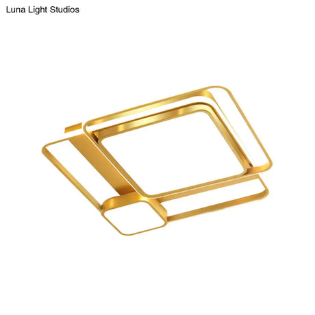 Modern Led Metal Rectangular Ceiling Light Fixture In Gold Flush Mount 21’/23.5’ Width -