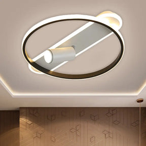 Modern Led Metallic Ceiling Lamp With Spotlight Design In Black Hoop And Oblong Flush Mount