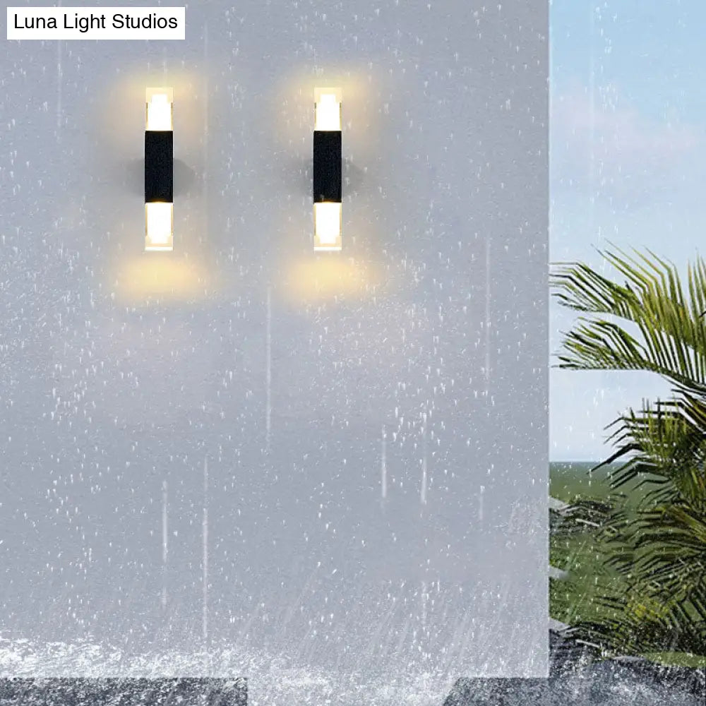 Modern Led Outdoor Wall Light In Black - Rectangle Shape With Acrylic Sconce Fixture