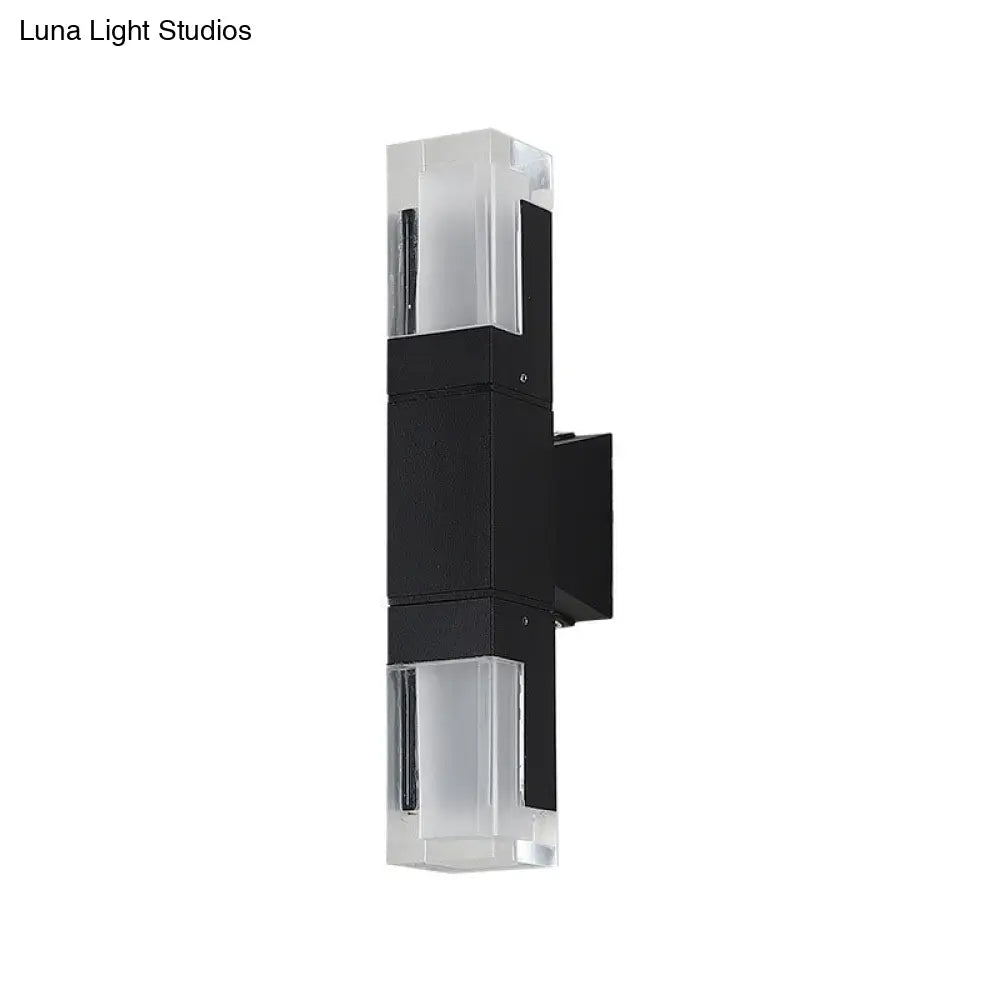 Modern Led Outdoor Wall Light In Black - Rectangle Shape With Acrylic Sconce Fixture