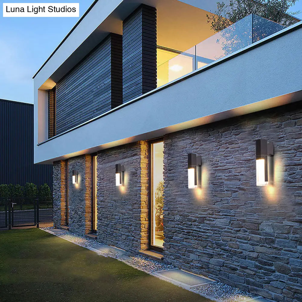 Modern Led Outdoor Wall Light In Black - Rectangle Shape With Acrylic Sconce Fixture