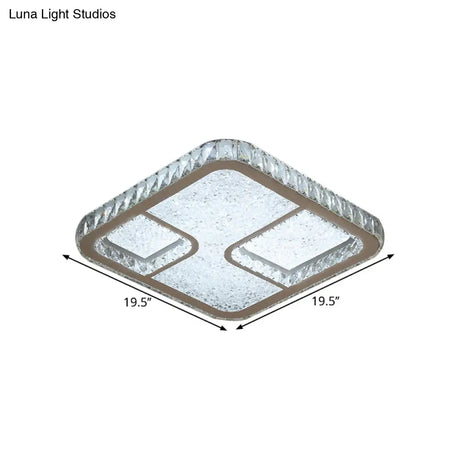 Modern Led Parlor Flushmount Ceiling Fixture With Square Crystal Shade - Chrome Finish In