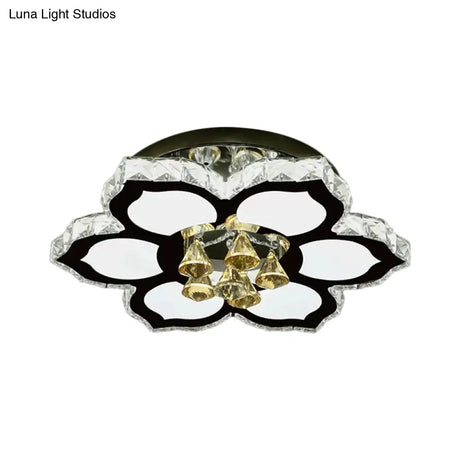 Modern Led Peach Flower Ceiling Lamp With Clear Crystal Blocks