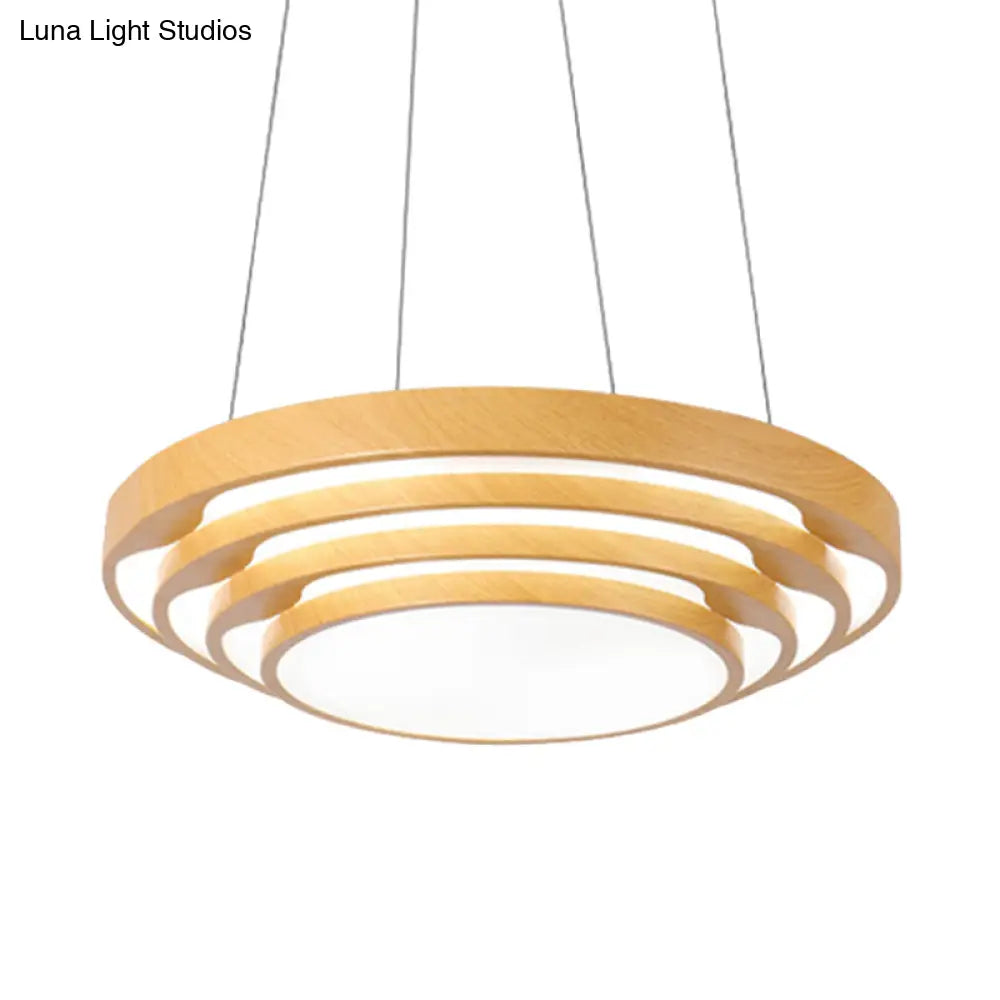 Modern Led Pendant Light: Stylish Multi-Layer Wood Design 1-Light Office Ceiling Fixture In