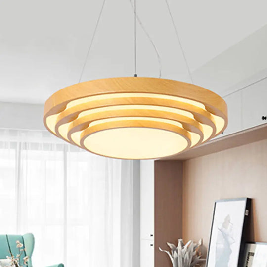 Modern Led Pendant Light: Stylish Multi-Layer Wood Design 1-Light Office Ceiling Fixture In