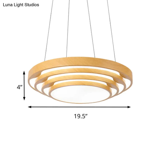 Modern Led Pendant Light: Stylish Multi-Layer Wood Design 1-Light Office Ceiling Fixture In