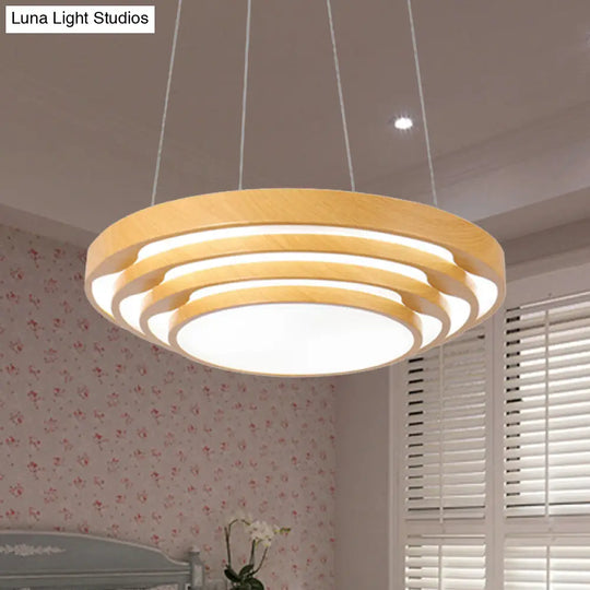 Modern Led Pendant Light: Stylish Multi-Layer Wood Design 1-Light Office Ceiling Fixture In