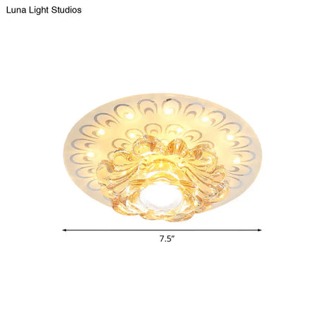 Modern Led Petal Flush Mount Crystal Light Fixture With Elegant Peacock Tail Pattern