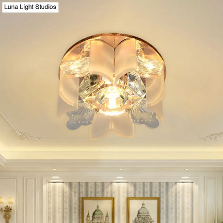 Modern Led Petal Flush Mount Spotlight With Blue/Gold/Tan Finish And Clear Crystal Ceiling Light