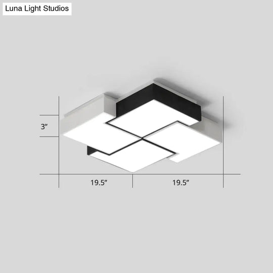 Modern Led Pinwheel Flush Mount Nordic Ceiling Light For Bedroom - Black And White Metal Finish