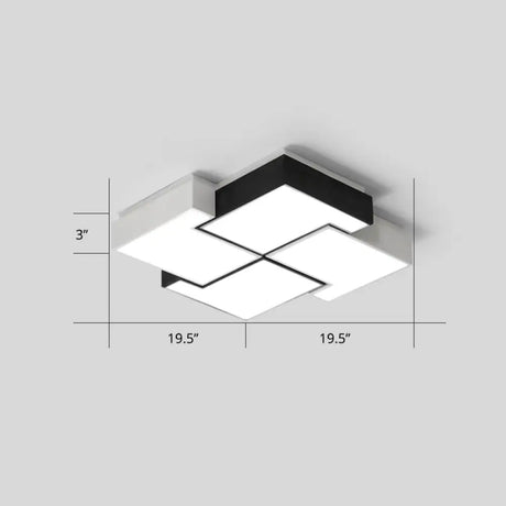 Modern Led Pinwheel Flush Mount Nordic Ceiling Light For Bedroom - Black And White Metal Finish