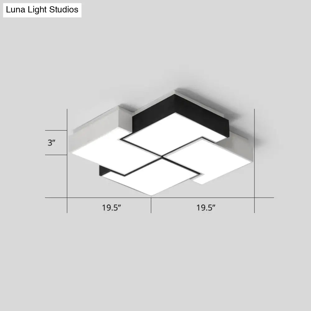 Modern Led Pinwheel Flush Mount Nordic Ceiling Light For Bedroom - Black And White Metal Finish