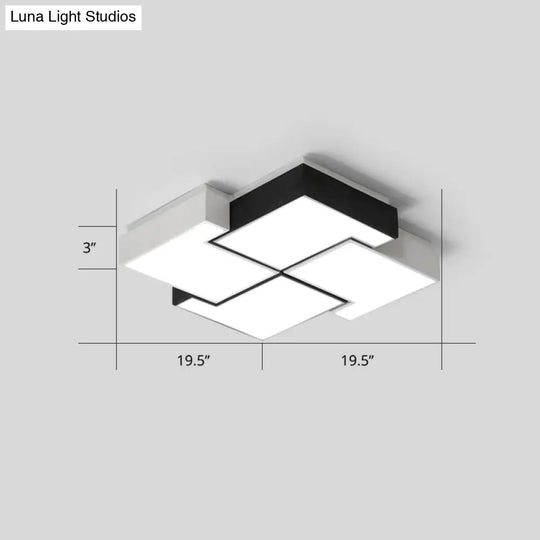 Modern Led Pinwheel Flush Mount Nordic Ceiling Light For Bedroom - Black And White Metal Finish