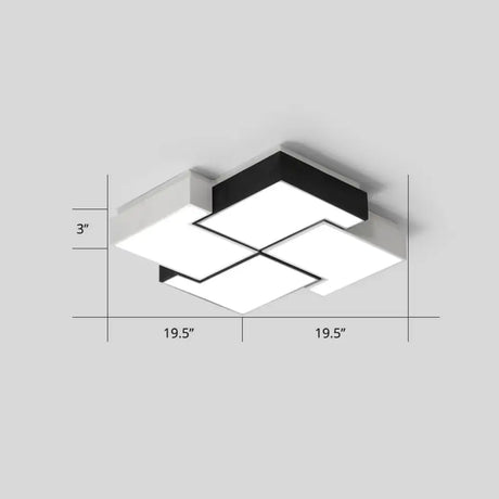 Modern Led Pinwheel Flush Mount Nordic Ceiling Light For Bedroom - Black And White Metal Finish