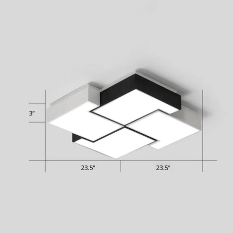 Modern Led Pinwheel Flush Mount Nordic Ceiling Light For Bedroom - Black And White Metal Finish