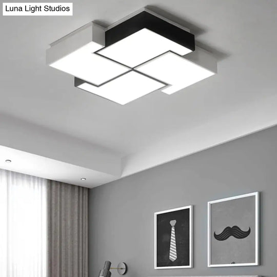 Modern Led Pinwheel Flush Mount Nordic Ceiling Light For Bedroom - Black And White Metal Finish