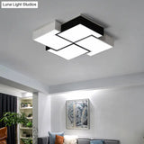 Modern Led Pinwheel Flush Mount Nordic Ceiling Light For Bedroom - Black And White Metal Finish