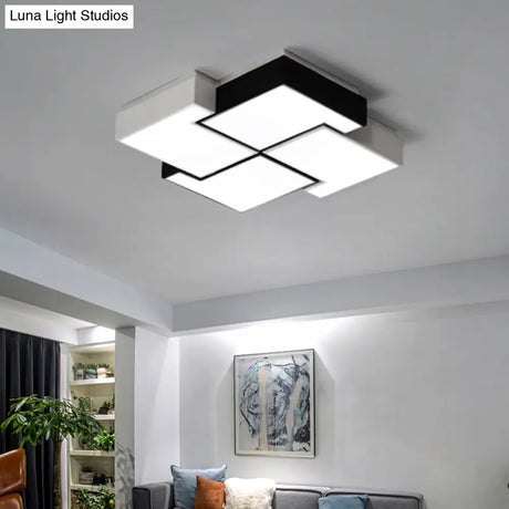 Modern Led Pinwheel Flush Mount Nordic Ceiling Light For Bedroom - Black And White Metal Finish