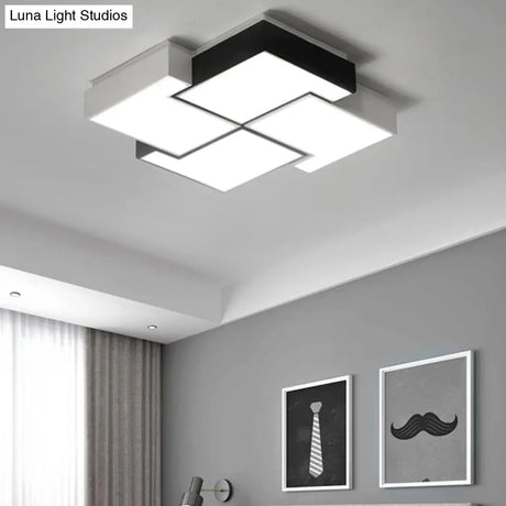 Modern Led Pinwheel Flush Mount Nordic Ceiling Light For Bedroom - Black And White Metal Finish