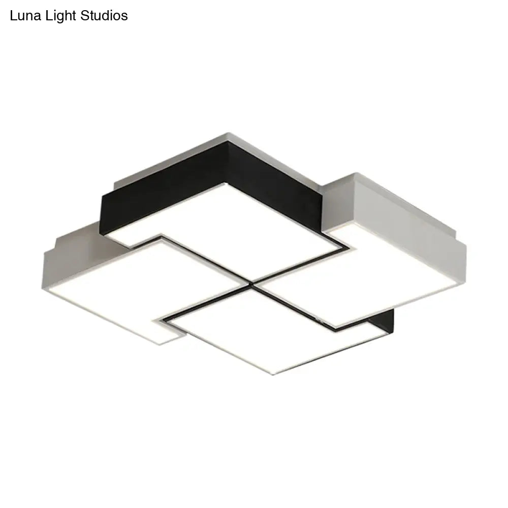 Modern Led Pinwheel Flush Mount Nordic Ceiling Light For Bedroom - Black And White Metal Finish