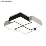 Modern Led Pinwheel Flush Mount Nordic Ceiling Light For Bedroom - Black And White Metal Finish