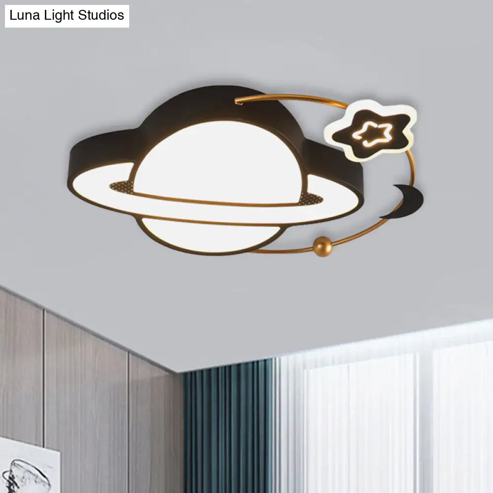 Modern Led Planet Flush Mount With Moon And Star Design - Black Acrylic Ceiling Light Fixture / A